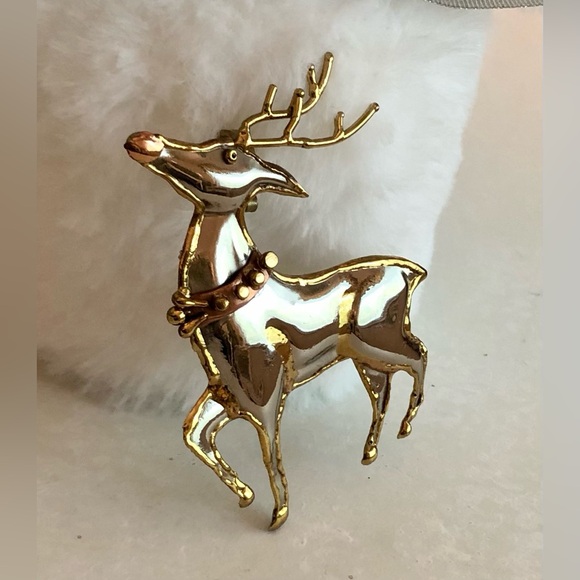 Vintage Mixed Metals Reindeer Brooch/Pendant - Picture 9 of 12